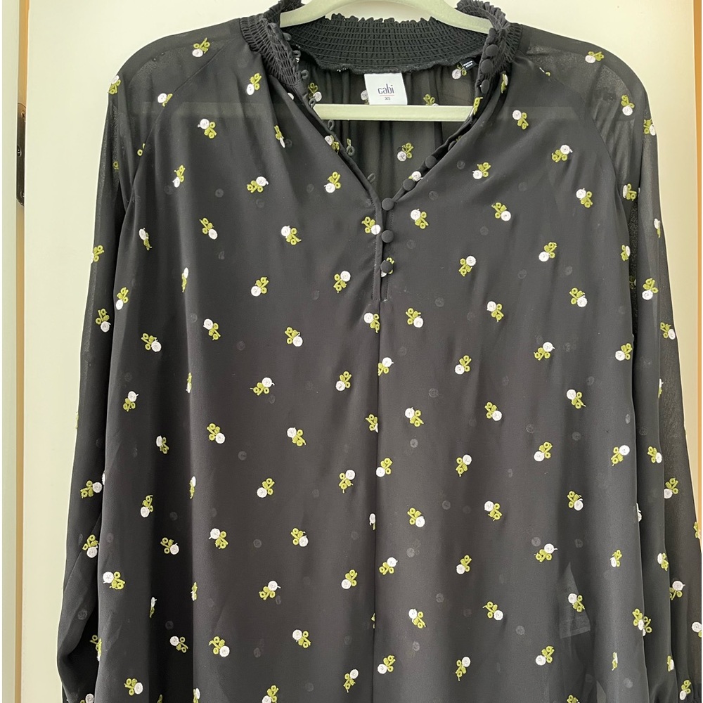 Cabi Black Floral Embroidered Blouse XS